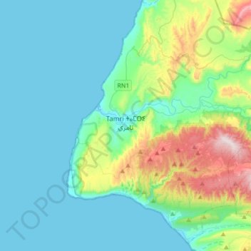 Topografische Karte Tamri, Höhe, Relief
