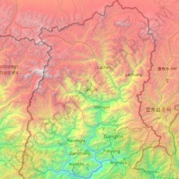 Topografische Karte Sikkim, Höhe, Relief