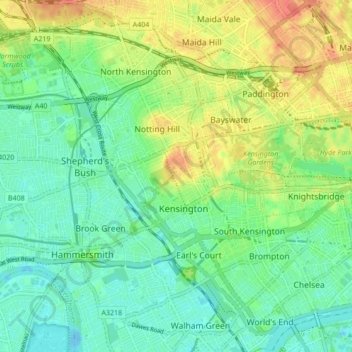 Topografische Karte London, Höhe, Relief