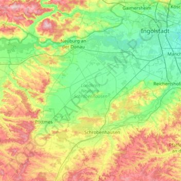 Topografische Karte Landkreis Neuburg-Schrobenhausen, Höhe, Relief