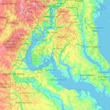 Topografische Karte Lower Potomac River, Höhe, Relief