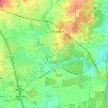 Topografische Karte Albersdorf, Höhe, Relief