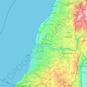 Topografische Karte Gouvernement Süd-Libanon, Höhe, Relief