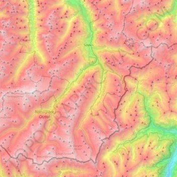 Topografische Karte Sölden, Höhe, Relief