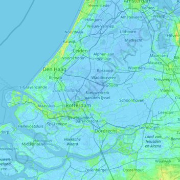 Topografische Karte Südholland, Höhe, Relief