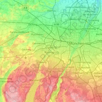 Topografische Karte Landkreis München, Höhe, Relief