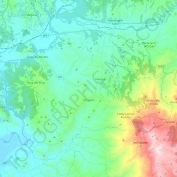 Topografische Karte Cinigiano, Höhe, Relief