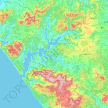 Topografische Karte Kaikohe-Hokianga Community, Höhe, Relief