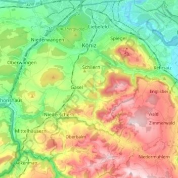 Topografische Karte Köniz, Höhe, Relief