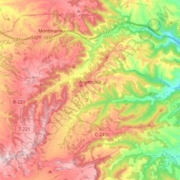 Topografische Karte Argençola, Höhe, Relief