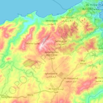 Topografische Karte Izemmouren ازمورن, Höhe, Relief