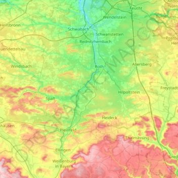 Topografische Karte Landkreis Roth, Höhe, Relief