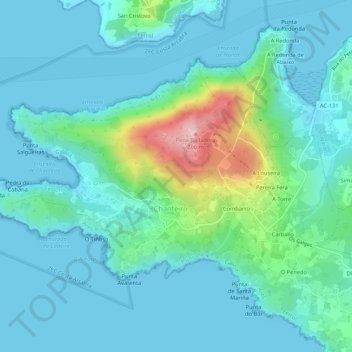 Topografische Karte Cervás, Höhe, Relief