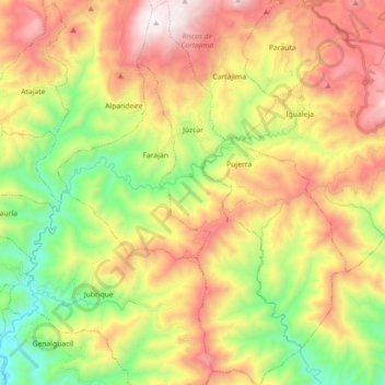 Topografische Karte Júzcar, Höhe, Relief