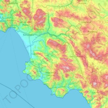 Topografische Karte Salerno, Höhe, Relief