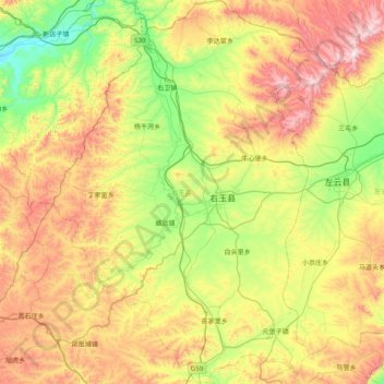 Topografische Karte Youyu County, Höhe, Relief