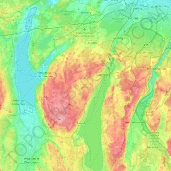 Topografische Karte Landkreis Starnberg, Höhe, Relief