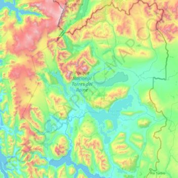 Topografische Karte Torres del Paine, Höhe, Relief