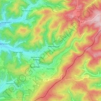 Topografische Karte Hainchen, Höhe, Relief