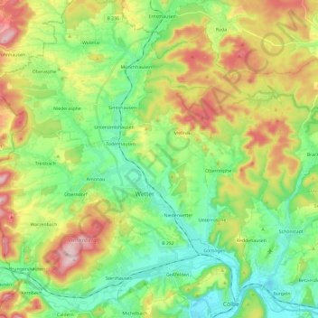 Topografische Karte Wetter, Höhe, Relief