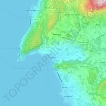 Topografische Karte Garda, Höhe, Relief