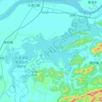 Topografische Karte 升金湖, Höhe, Relief