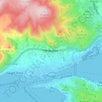 Topografische Karte Trogir, Höhe, Relief