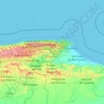 Topografische Karte Región Capital, Höhe, Relief