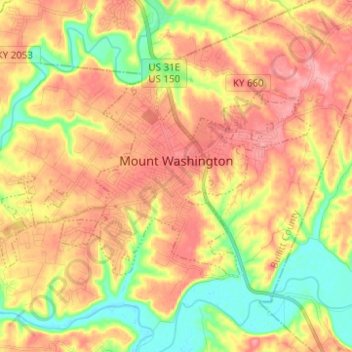 Topografische Karte Mount Washington, Höhe, Relief