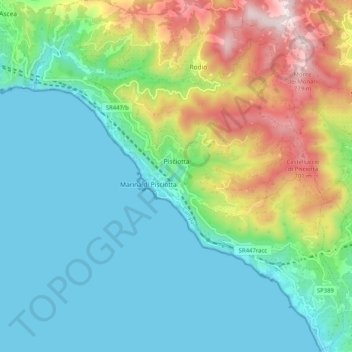 Topografische Karte Pisciotta, Höhe, Relief