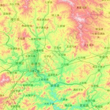 Topografische Karte Chengde County, Höhe, Relief