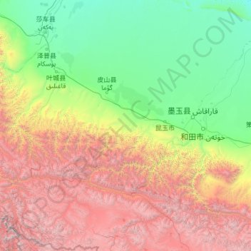 Topografische Karte Pishan County, Höhe, Relief