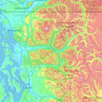 Topografische Karte Skagit County, Höhe, Relief