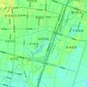 Topografische Karte Zhanqian Subdistrict, Höhe, Relief