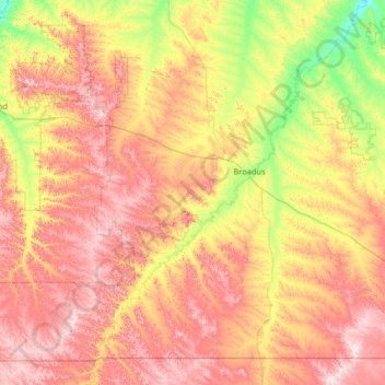 Topografische Karte Powder River County, Höhe, Relief