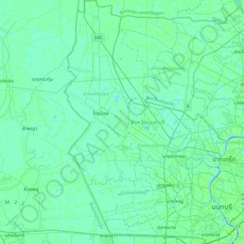 Topografische Karte จังหวัดนนทบุรี, Höhe, Relief