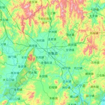 Topografische Karte Huaiji County, Höhe, Relief