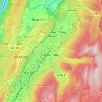 Topografische Karte Oyonnax, Höhe, Relief
