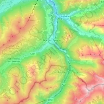Topografische Karte Gries am Brenner, Höhe, Relief