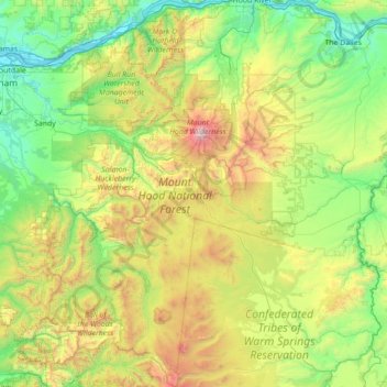 Topografische Karte Mount Hood National Forest, Höhe, Relief