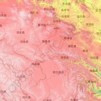 Topografische Karte Gannan Tibetan Autonomous Prefecture, Höhe, Relief