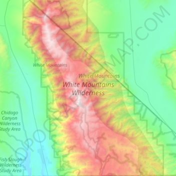 Topografische Karte White Mountains Wilderness Area, Höhe, Relief
