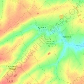 Topografische Karte Quéant, Höhe, Relief