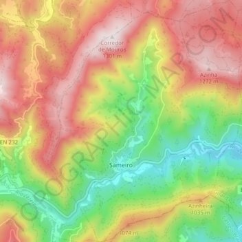Topografische Karte Sameiro, Höhe, Relief