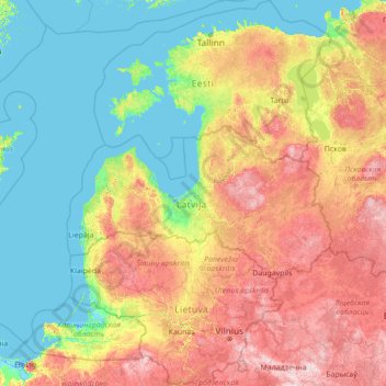 Topografische Karte Baltische Staaten, Höhe, Relief