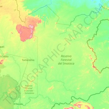 Topografische Karte Parroquia Sección Capital Sifontes, Höhe, Relief