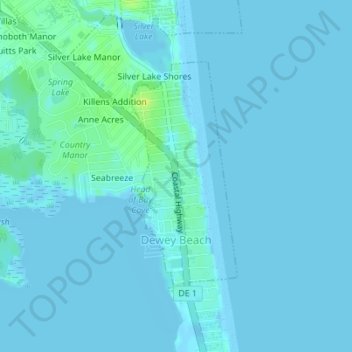 Topografische Karte Dewey Beach, Höhe, Relief