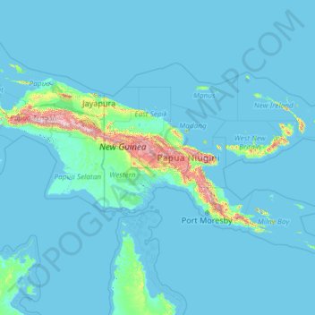 Topografische Karte Papua-Neuguinea, Höhe, Relief