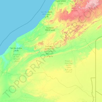 Topografische Karte Guelmim-Oued Noun, Höhe, Relief