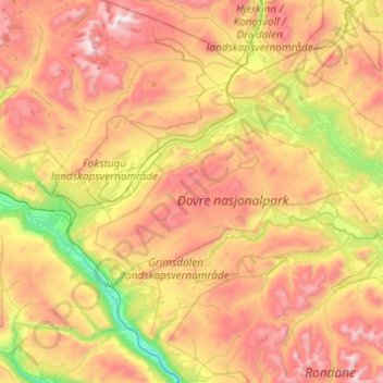 Topografische Karte Dovre, Höhe, Relief
